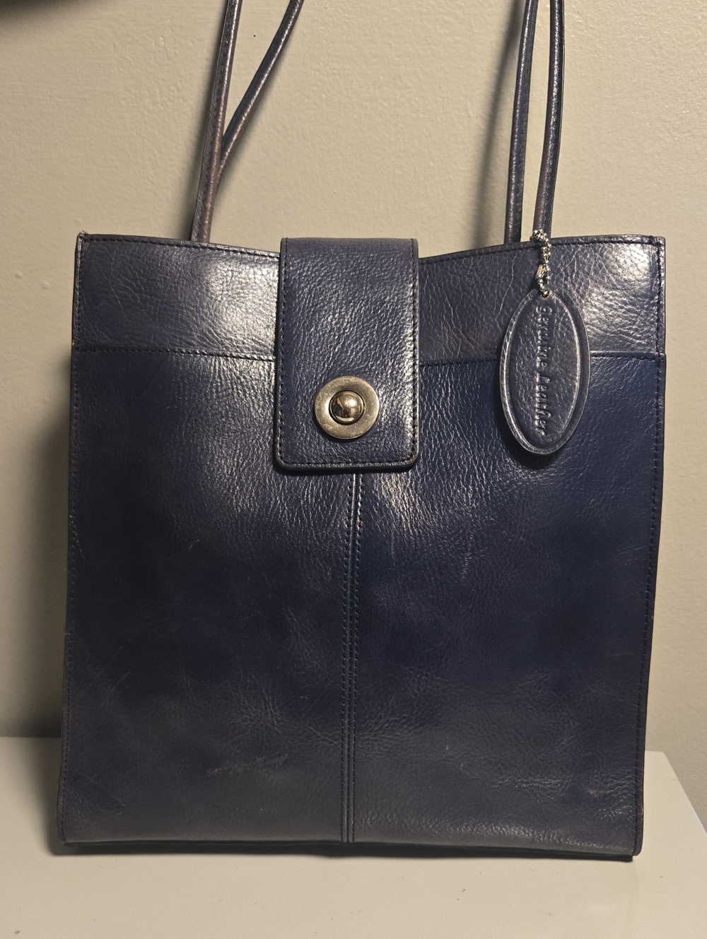 Pelle Studio Navy Leather Tote Bag and Turn-Lock Closure